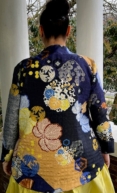 Asian Inspired Print One-Button Jacket