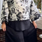 DTH Black Roses Metallic Cropped Top with Foldover Cuff detail on sleeve