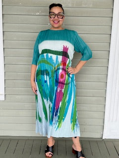 Vanite Couture Turquoise Abstract Dress