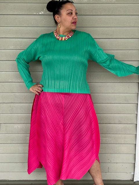 Vanite Couture Green Pleated Top