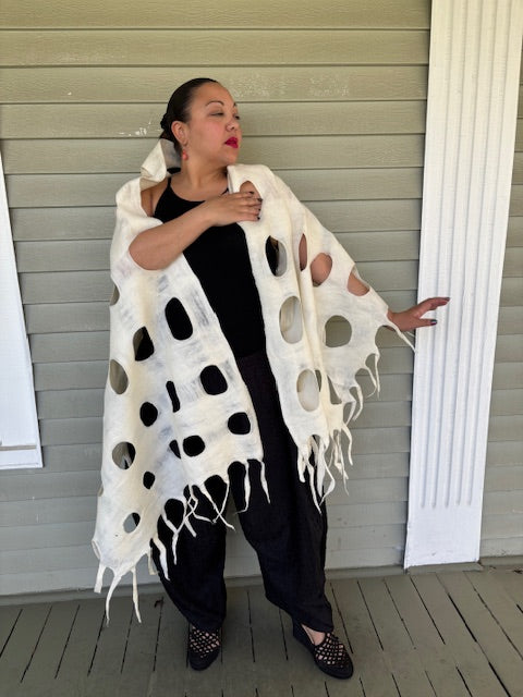 Felted Scarf with Square Cuthouts (White)