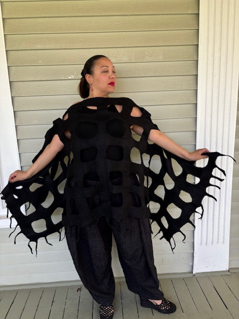 Felted Scarf With Square Cutouts (Black)