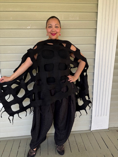 Felted Scarf With Square Cutouts (Black)