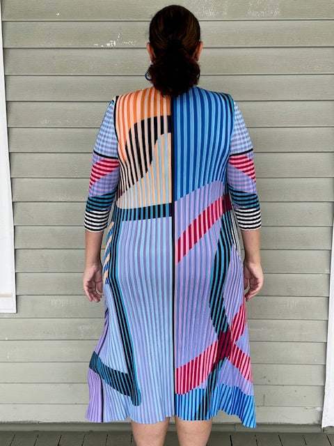 Vanite Couture Pleated Stripes and Arcs Dress