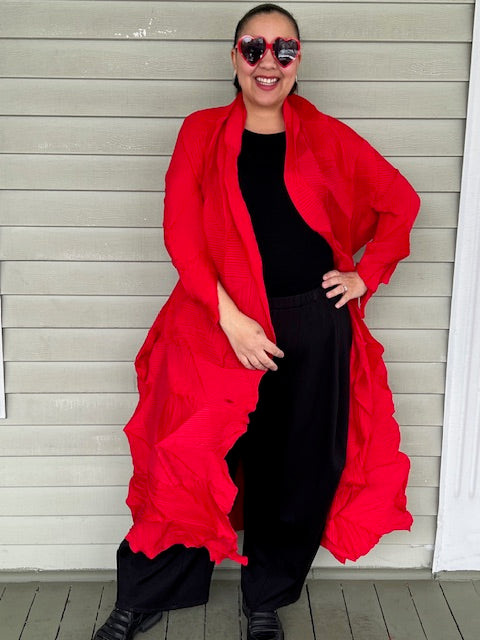 Vanite Couture Long Pleated Duster (Red)