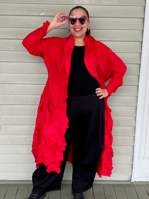 Vanite Couture Long Pleated Duster (Red)