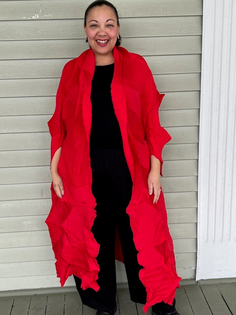 Vanite Couture Long Pleated Duster (Red)