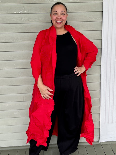 Vanite Couture Long Pleated Duster (Red)