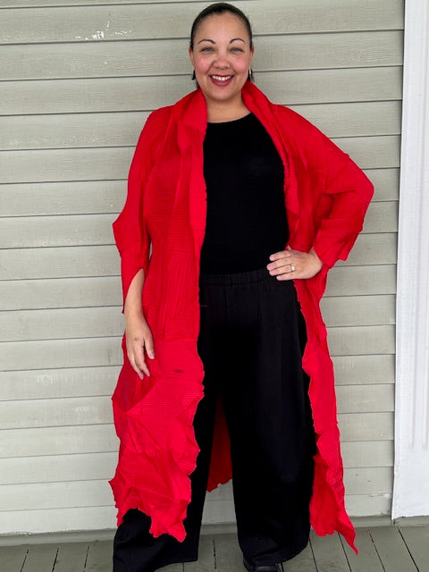 Vanite Couture Long Pleated Duster (Red)