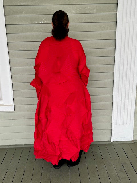 Vanite Couture Long Pleated Duster (Red)