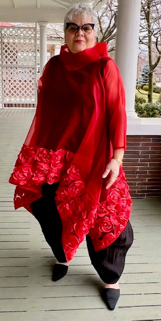 DTH Long Roses and Red Silk Organza Overlay