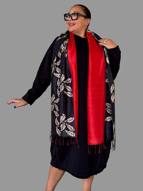 Red Trimmed Mulberry Silk Scarf