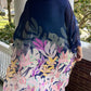 Dark blue Silk Chiffon Dress with Floral Pattern