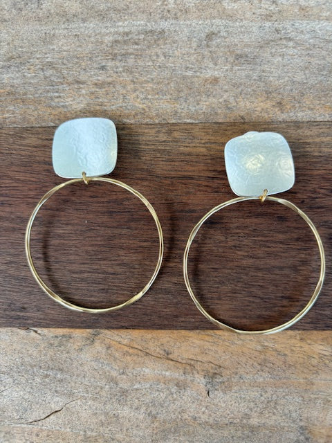 Large Silver and Brass Hoop Clip Earrings