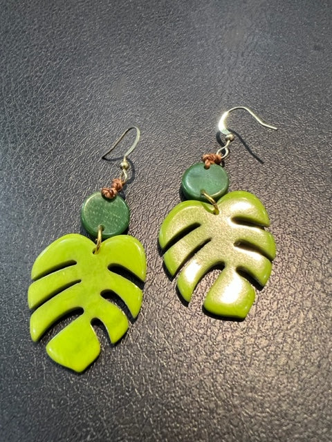 Tagua Nut Leaf Earrings - (3 Color Options)