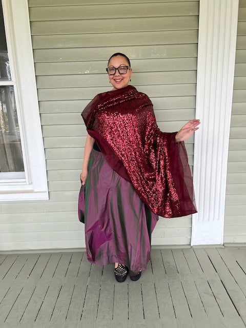 DTH Red Metallic Sequined Cocoon Jacket