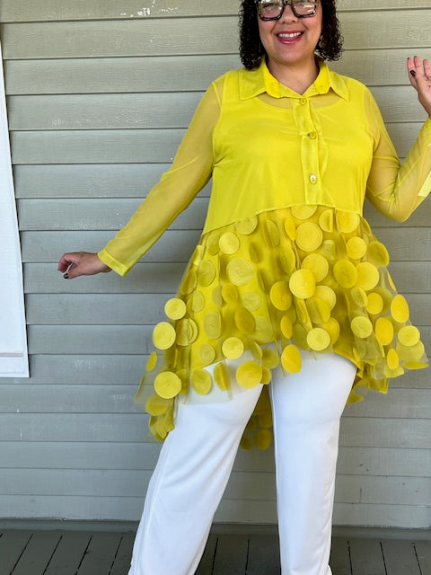 IC Collection Ruffle High and Low Mesh Blouse (Lime or White)