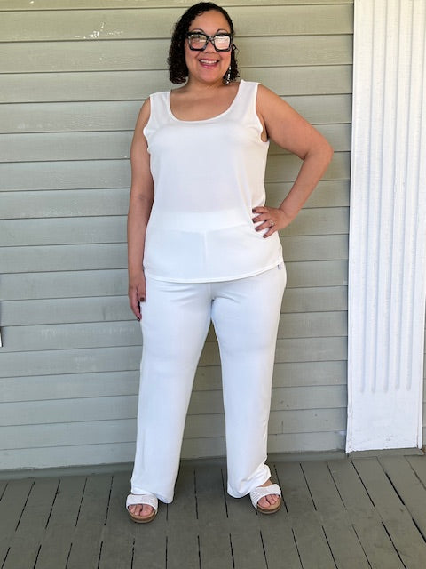 IC Collection Ivory Knit Pants and Tank (Sold as a Set)