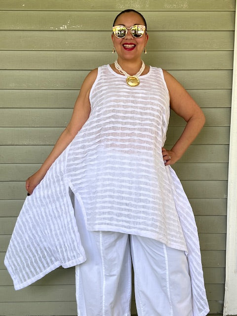 DTH White Pleated Linen Opposite Top