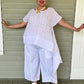 DTH White Pleated Linen Sideways Top