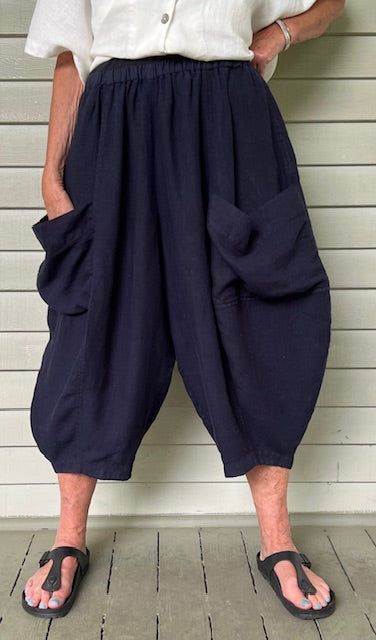 Gerties Eleven Stitch Linen Big Pocket Pants in Linen (Clove or Indigo)