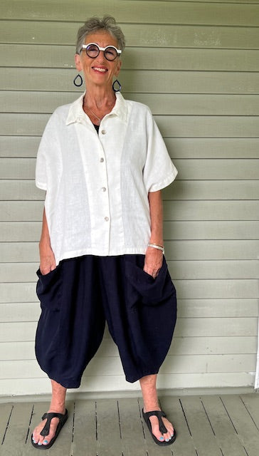 Gerties Eleven Stitch Linen Big Pocket Crop Pants (Clove or Indigo)