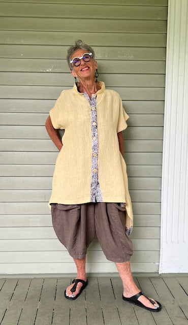 DTH Butter Colored Silk/Linen Button Up Top