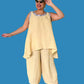 DTH Butter Colored Linen Silk Pleated Hem Pants