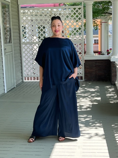 DTH Navy Silk Stretch Charmeuse Pants and Top (Sold Separately)
