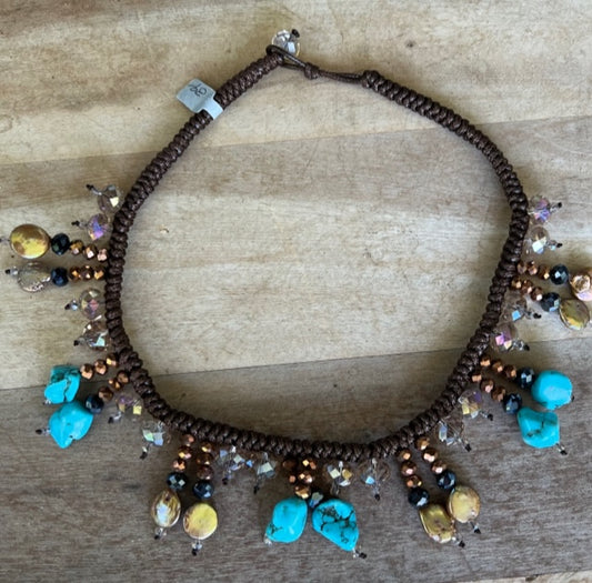 Turquoise, Pearl, and Crystal Necklace