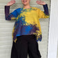 Vanite Couture Pleated Top in Purple, Yellow and Cobalt Blue