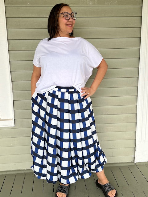 Vanite Couture Box Pleat Skirt (Blue)