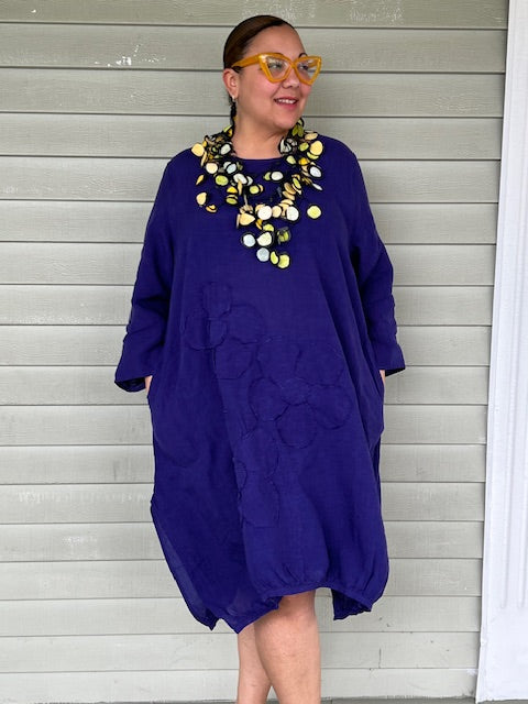 Cheyenne 100% Linen Purple Dress with Flowers