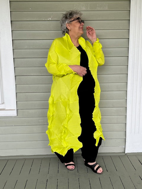 Vanite Couture Long Pleated Duster (Neon Yellow)