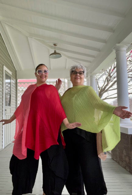 Vanite Couture Pleated Poncho (Coral/Red, Teal/Navy, or Mocha/Lime)