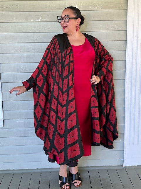 Hand Dyed Silk Cape Style Jacket  (Red/Black)