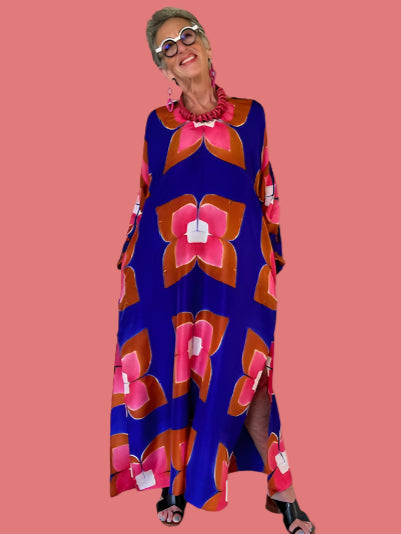 Hand Dyed Silk Long Caftan Style Dress