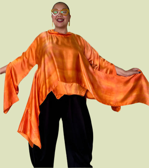 DTH Orange Silk Charmeuse Hand Dyed Waterfall Top