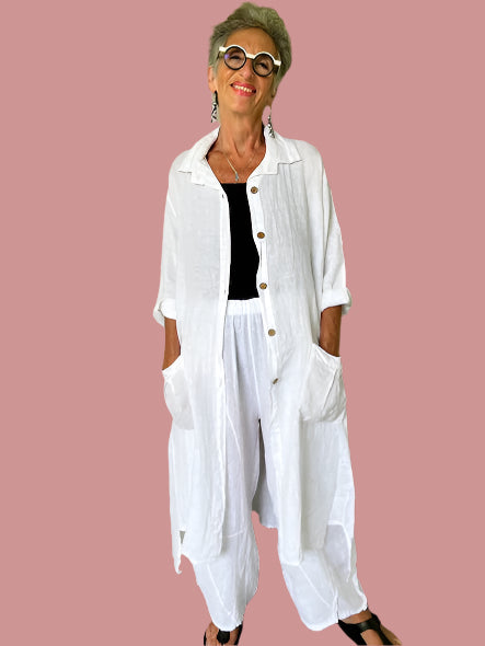 Transparent 100% Linen Long Duster (Black, Kiwi, Denim Blue, or White)