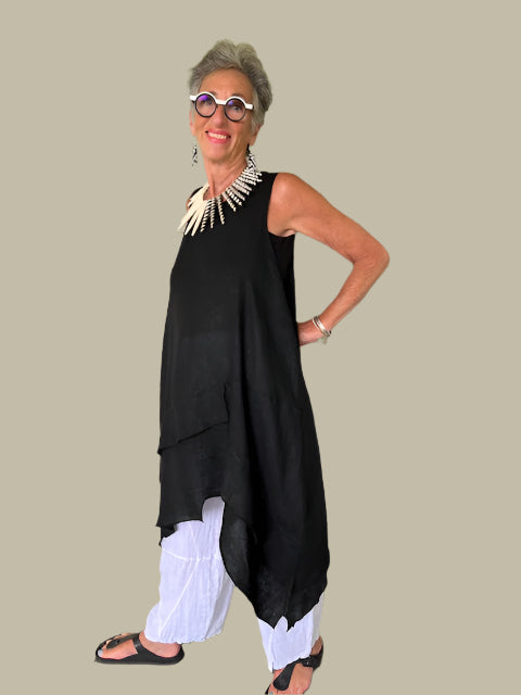 Transparent 100% Linen Long Layered Tank (Green or Black or Red )