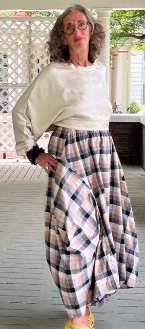 DTH Architect Skirt in 100% Raw Silk (Plaid)