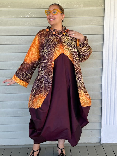 DTH Pyramid Dress -Batik and Silk Taffeta