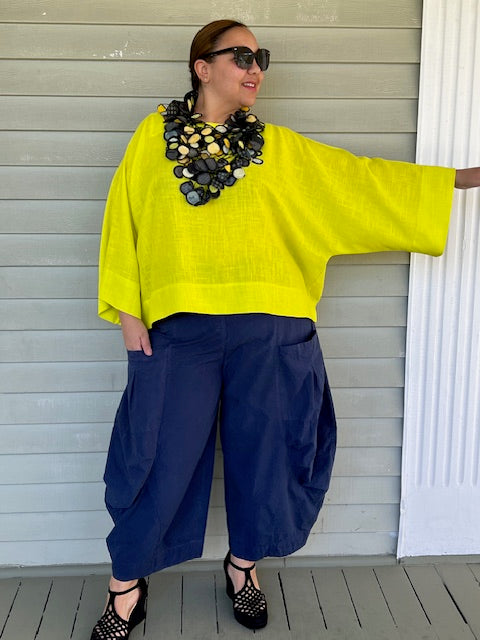 DTH Square Neck Neon Yellow  Linen Boxy Top