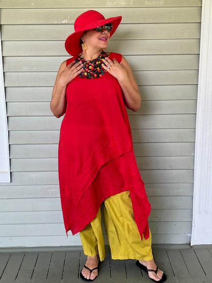 Transparent 100% Linen Long Layered Tank (Green, Black, White or Red )