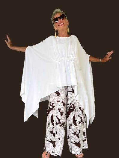 Kedem Sasson White Cotton Poncho