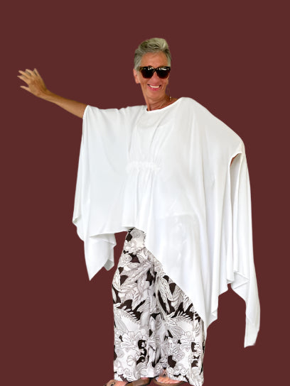 Kedem Sasson White Cotton Poncho