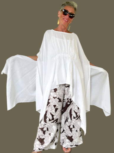 Kedem Sasson White Cotton Poncho