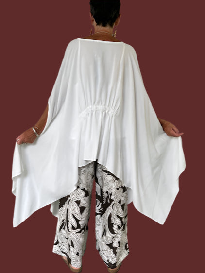 Kedem Sasson White Cotton Poncho