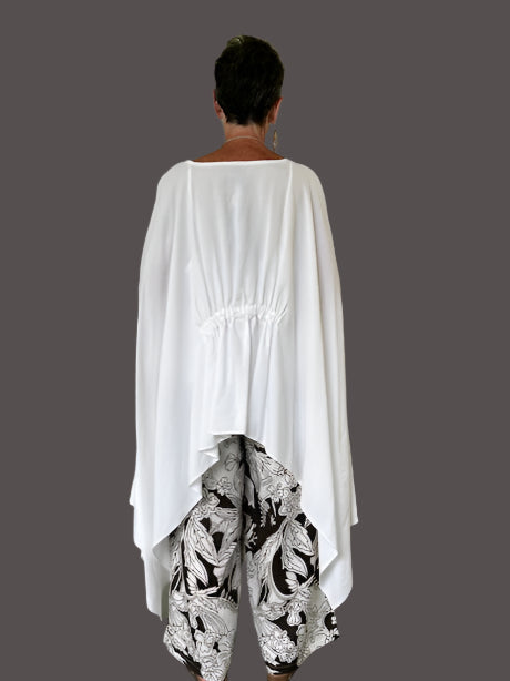 Kedem Sasson White Cotton Poncho