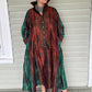 Long Button Down Dress -Red/Green